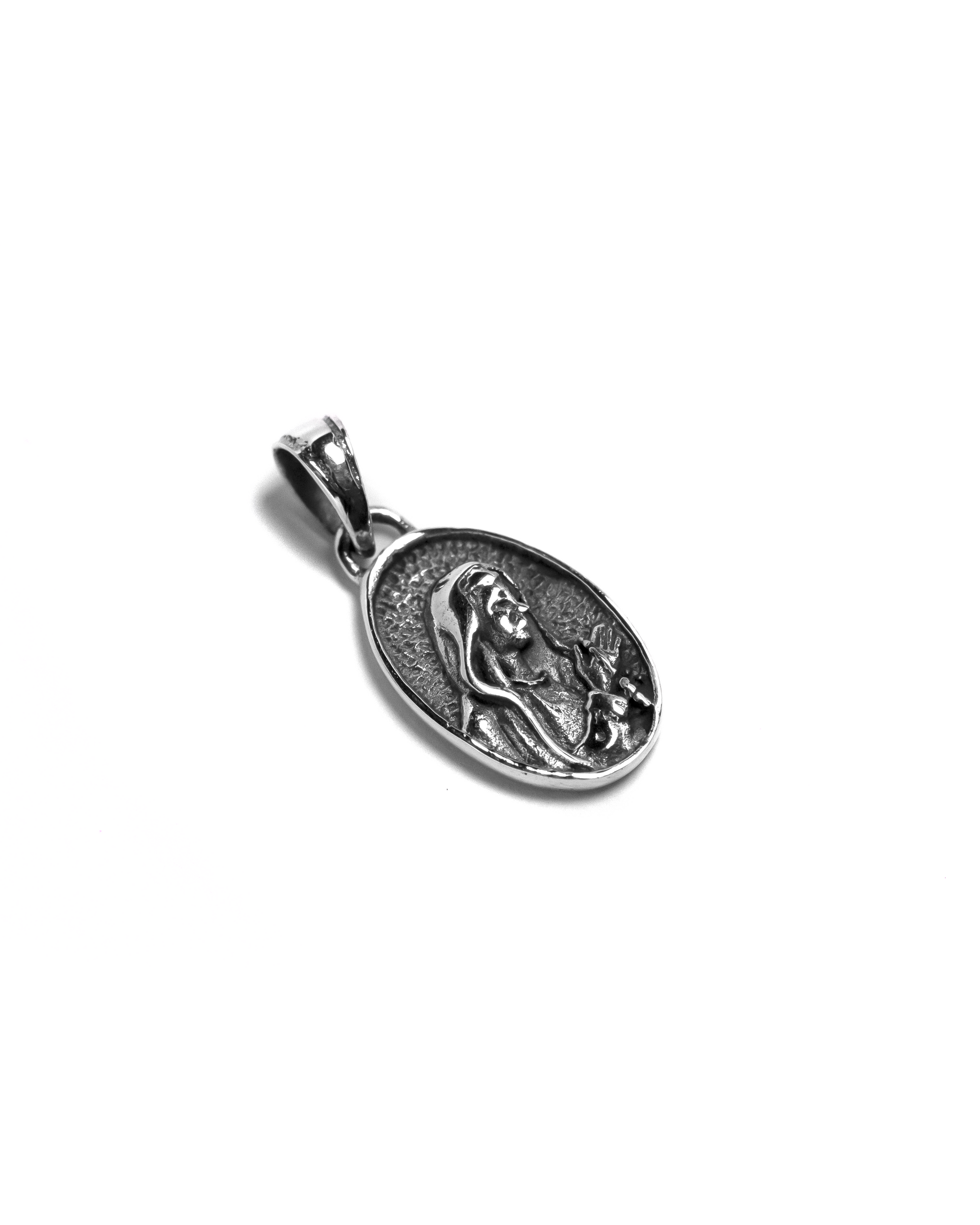 Oxidised Virgin Mary Pendant in Sterling Silver