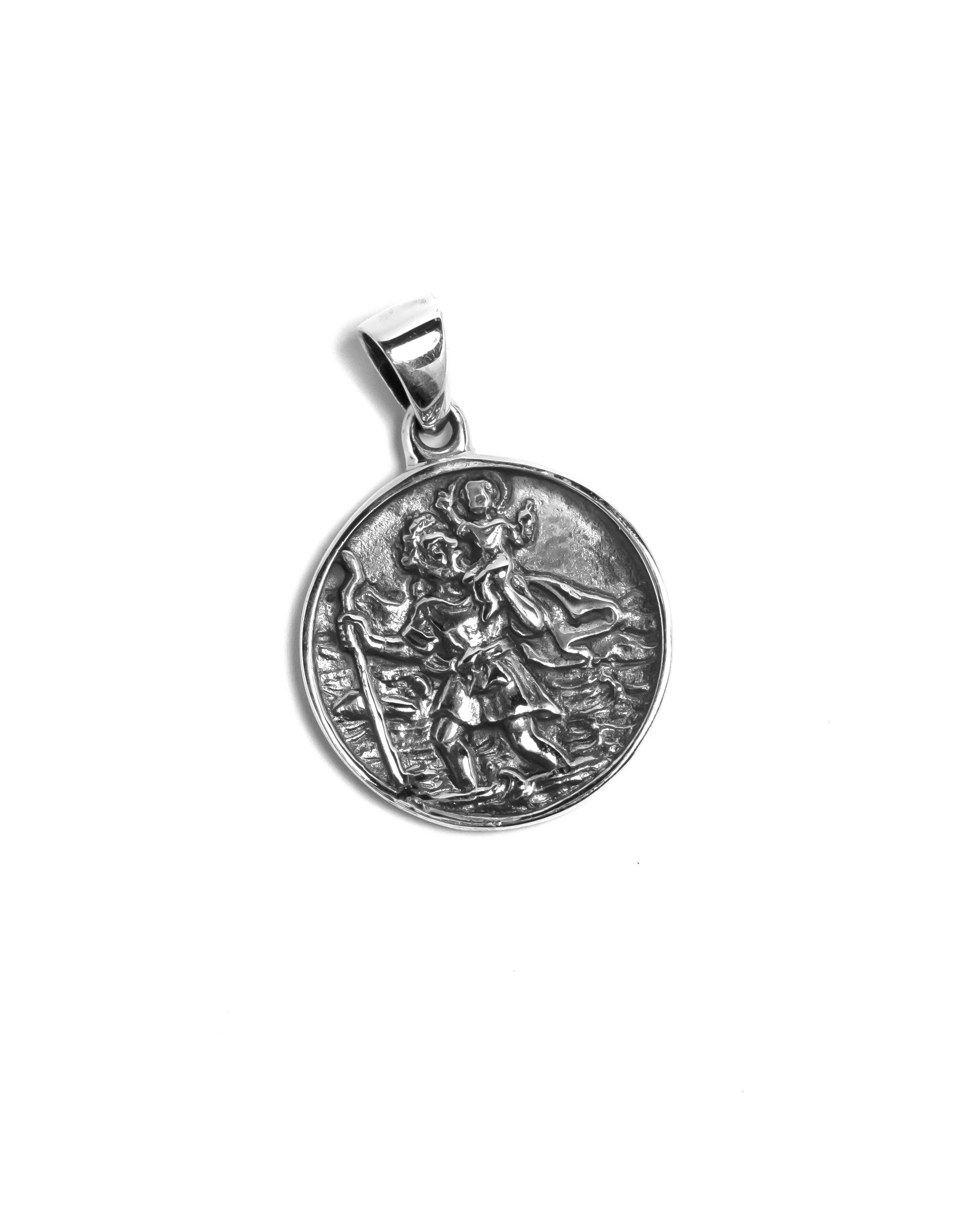 Oxidised st christopher pendant in Silver