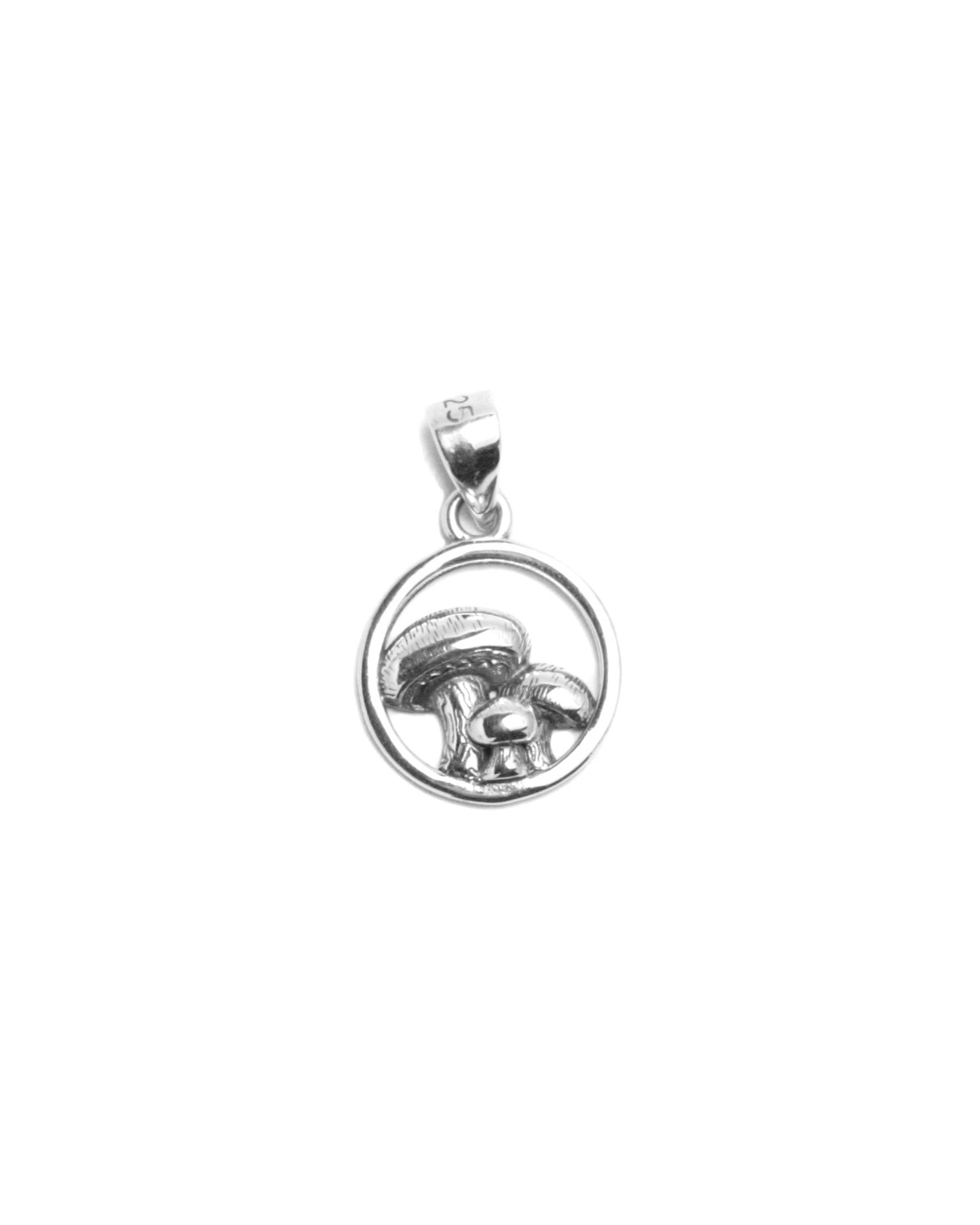 Round Silver Mushroom Pendant